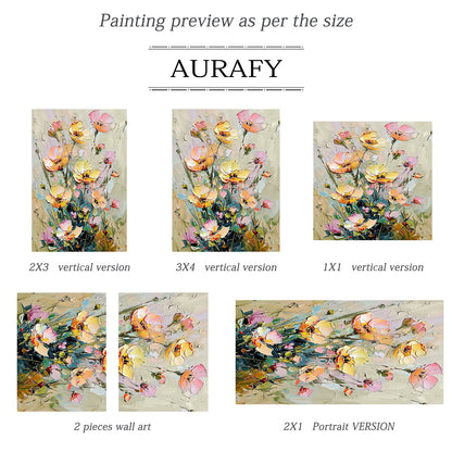 Impasto Knife Stroke Yellow Pink Floral Wabi-Sabi Textured Canvas Wall Art Modern Organic Home Decor AURA711