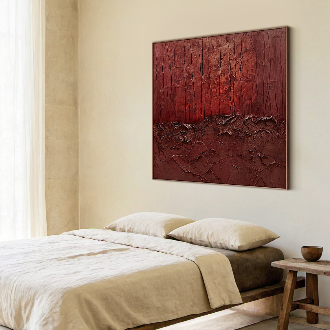 Wabi-Sabi Ember Strata wall art – Oxide Red & Burnt Umber – AURA029(Square)