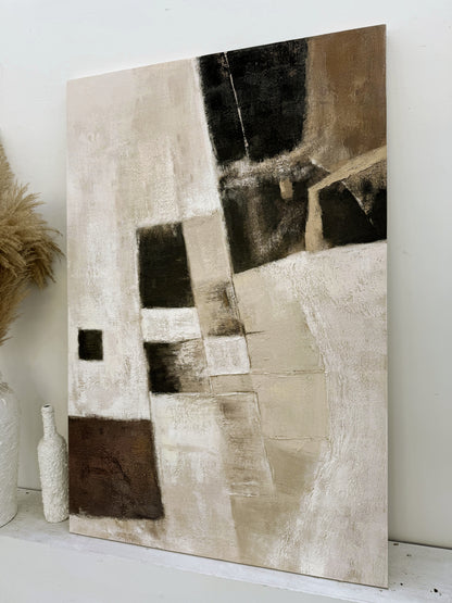 General Abstract Beige Art Tactile Surface Knife Strokes Sculpted Canvas Modern Organic Piece AURA468