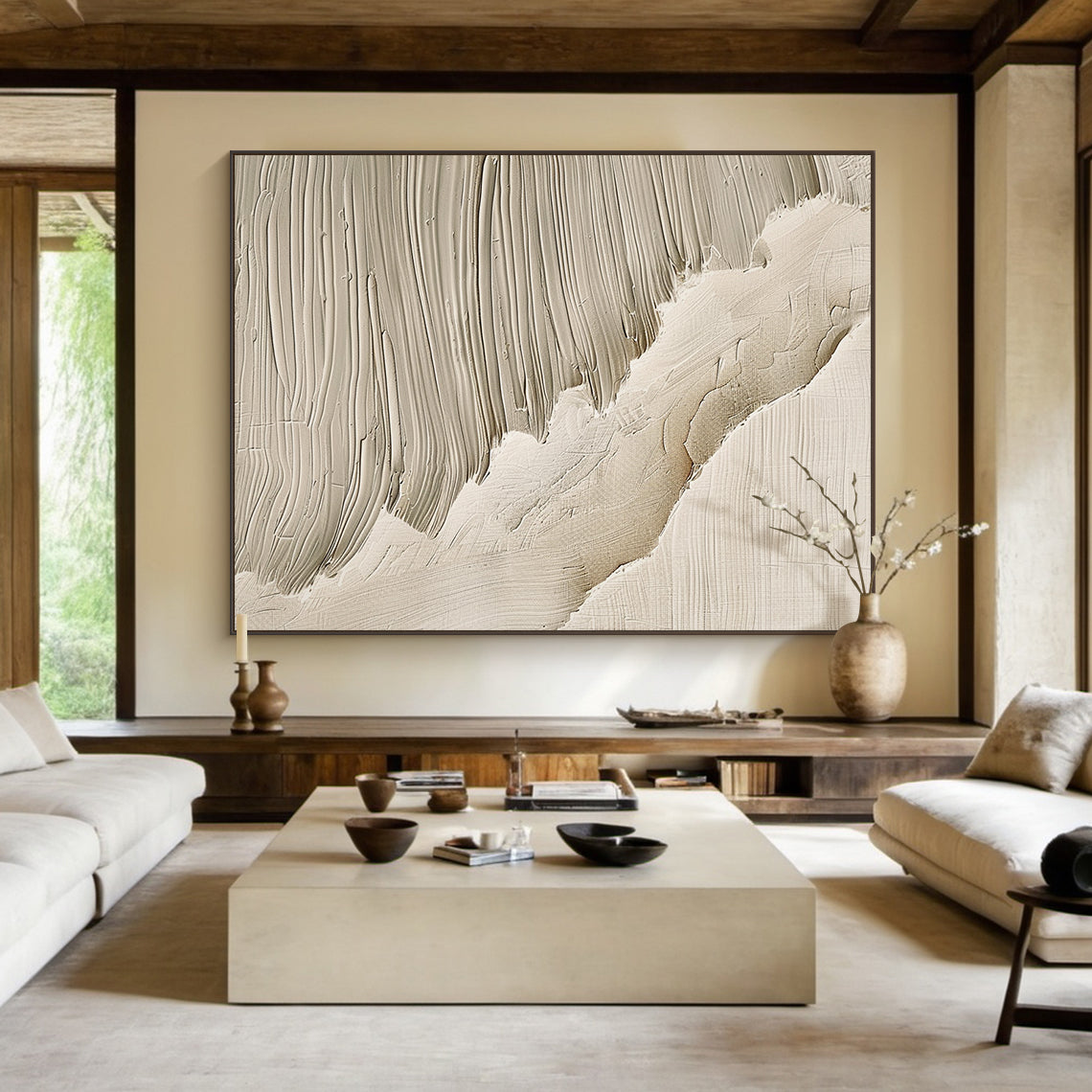 Gentle Tide-Beige Wave Texture Field-AURA148