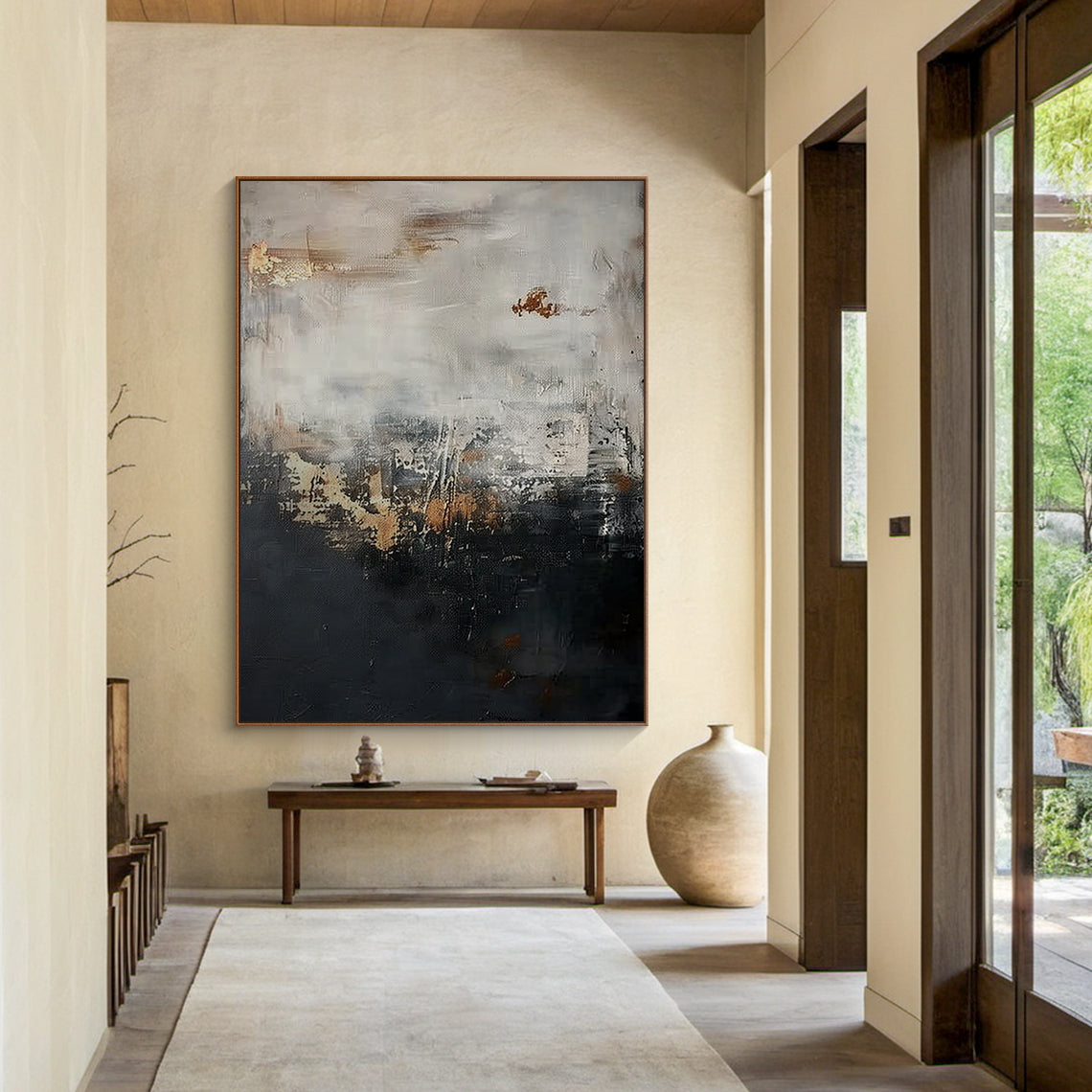 Modern Abstract Wall Art Beige Black Gold Living Room Home Decor Canvas Painting AURA196