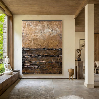 Modern Wabi Sabi Brown Black Abstract Wall Art for Living Room - AURA185