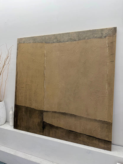 Wabi Sabi Plaster Textured Abstract Art Japandi Beige Brown Tactile Sculpted Canvas Minimalist Wall Painting AURA739