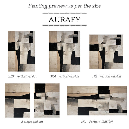 General Abstract Black Beige White Impasto Textured Tactile Surface Minimalist Luxe Artwork AURA484