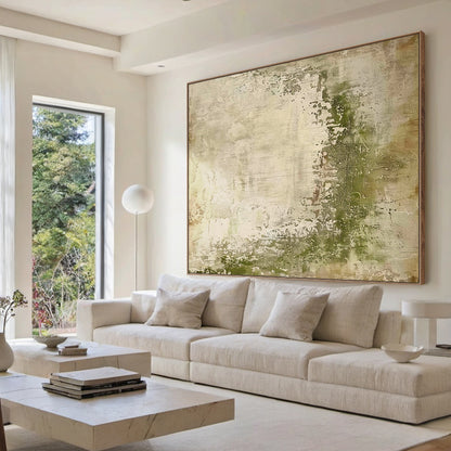 Wabi-Sabi Texture Wall Art – Moss Green & Aged Cream – AURA022(Vertical)