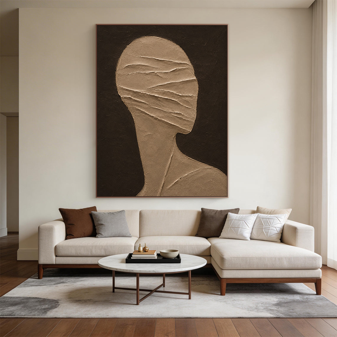 Wabi-Sabi Brown 3D Textured Plaster Abstract Figure Japandi Minimalist High-Relief Tactile Wall Art AURA705