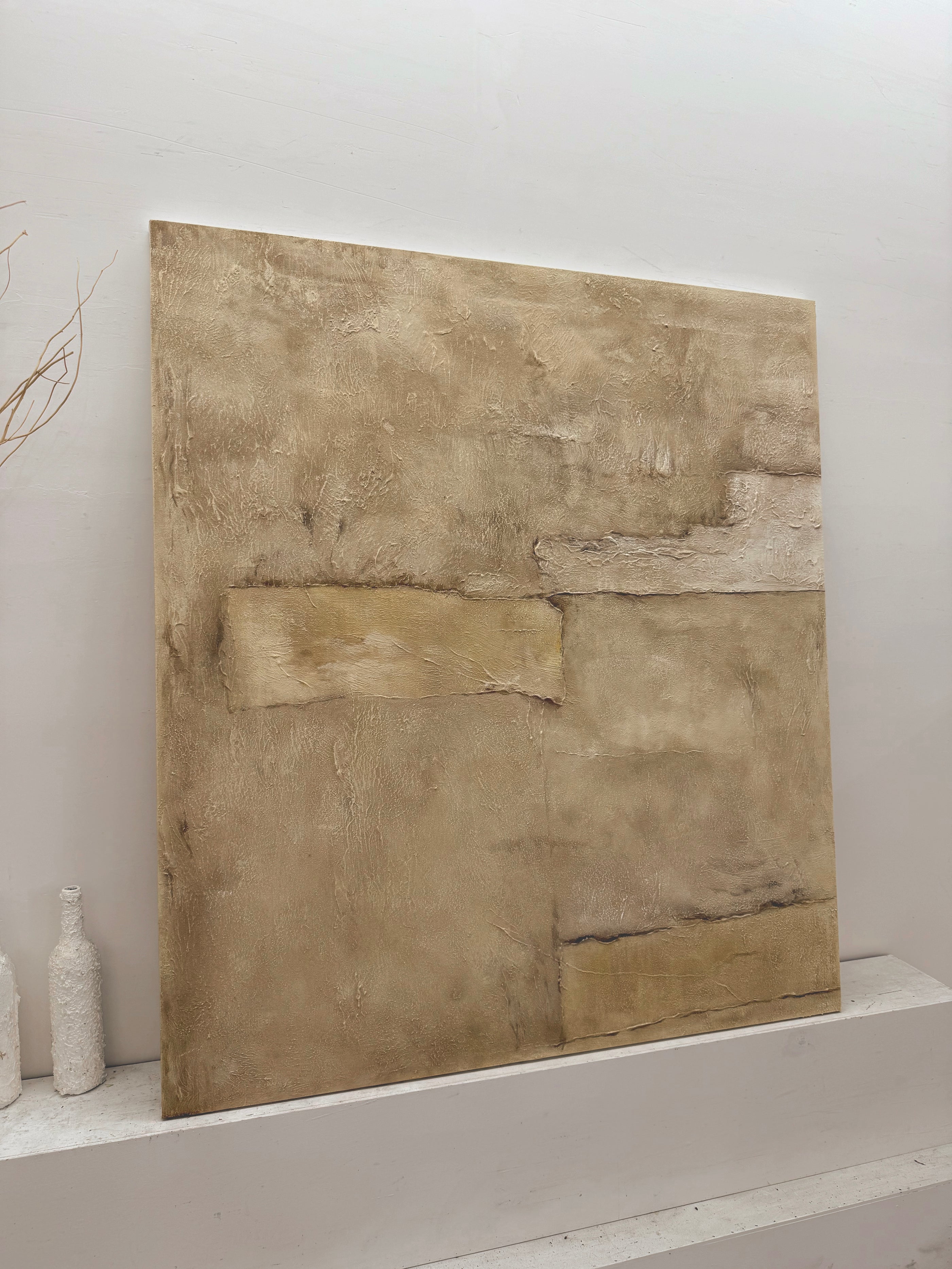 Wabi-Sabi Beige Abstract Plaster Textured Japandi Minimalist Luxe Tactile Knife Stroke Canvas Wall Art AURA736