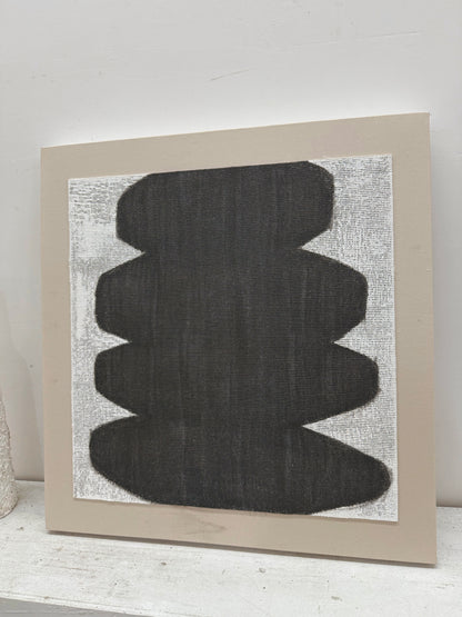 Minimalist Abstract Japandi Tactile Canvas Black Gray Wavy Modern Organic Neutral Home Wall Decor Artwork AURA727