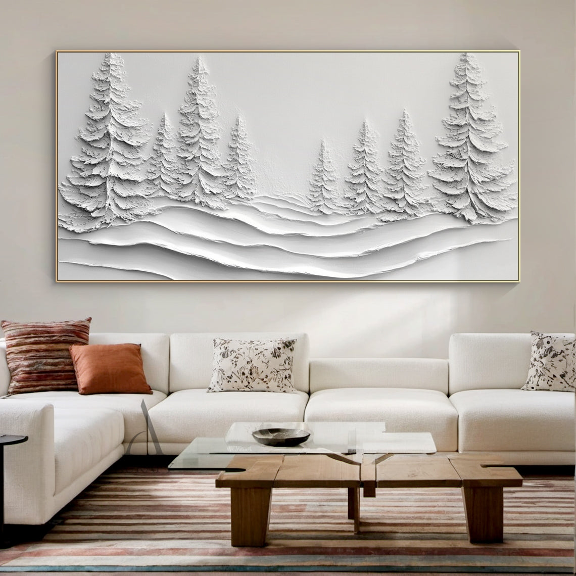White Landscape Art Minimalist Modern Organic Sculpted High-Relief Layered Tactile 3D Textured Artwork AURA457