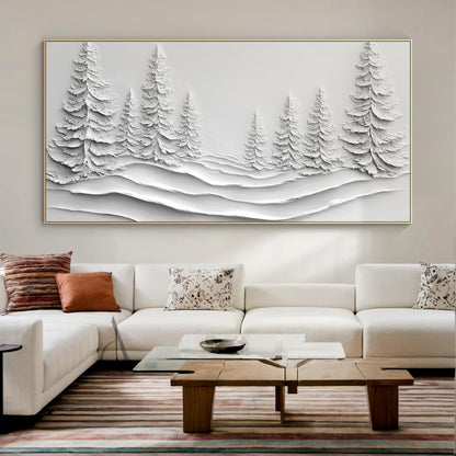 White Landscape Art Minimalist Modern Organic Sculpted High-Relief Layered Tactile 3D Textured Artwork AURA457