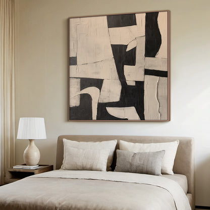 Abstract Geometric Texture Canvas – Noir & Sand painting – AURA050(Horizontal)