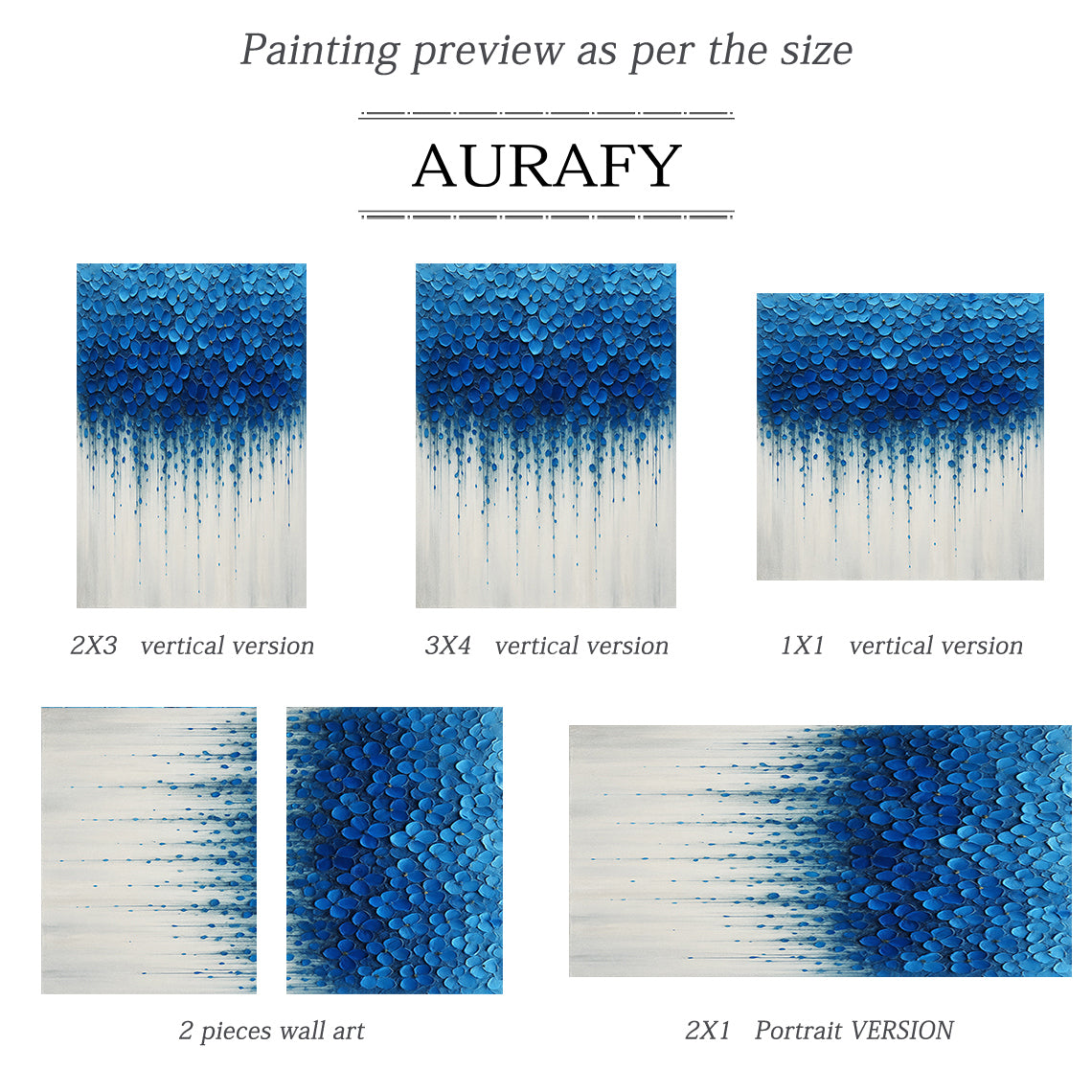3D Textured Impasto Painting Tactile High-Relief Blue Flower Motifs Drip Effect White Background AURA517