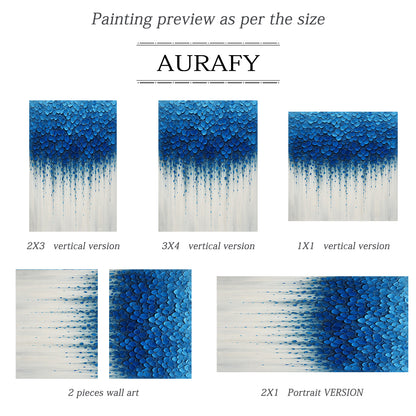 3D Textured Impasto Painting Tactile High-Relief Blue Flower Motifs Drip Effect White Background AURA517