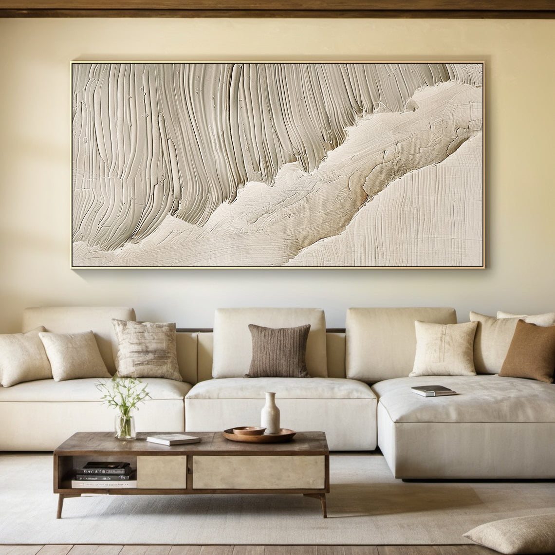 Gentle Tide- Beige Wave Texture Field- AURA148