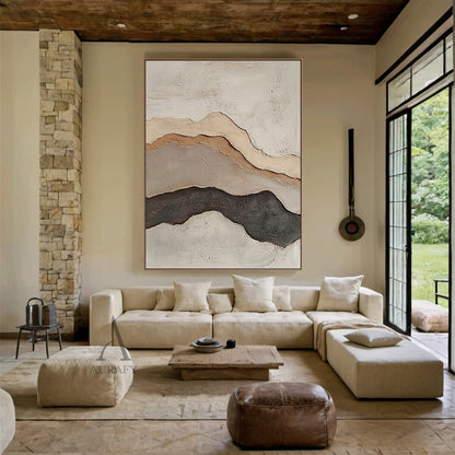 Beige Abstract Landscape Layered Plaster Textured High-Relief Tactile Minimalist Modern Organic Artwork AURA438