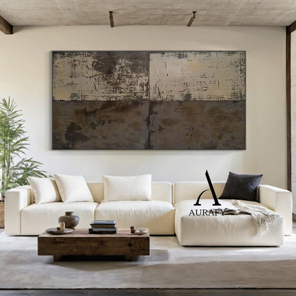 AurafyArt Wabi Sabi Gray Textured Abstract Art with Weathered Scratches and Matte Patina AURA561