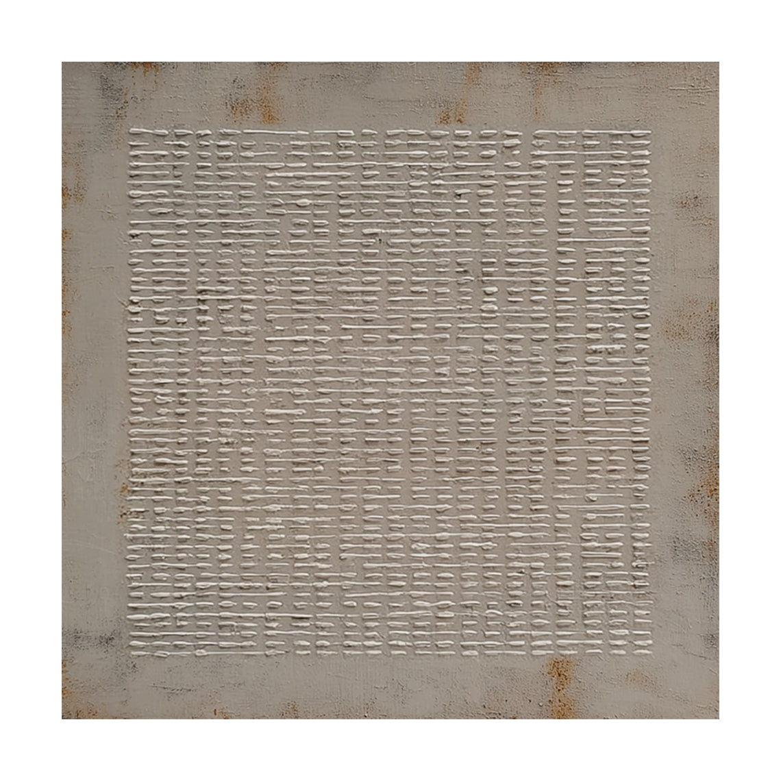 Abstract Gray Textural High-Relief Plaster Art with Irregular Grid Rust Accents Tactile Surface Minimalist Industrial AURA629