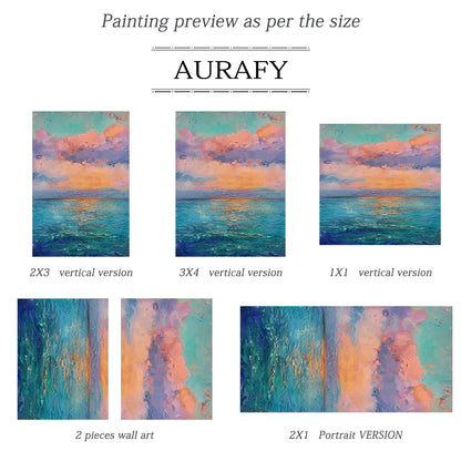 Blue Pink Textured Landscape Knife Stroke Coastal Sunset Canvas Wall Art Modern Organic Home Decor AURA712