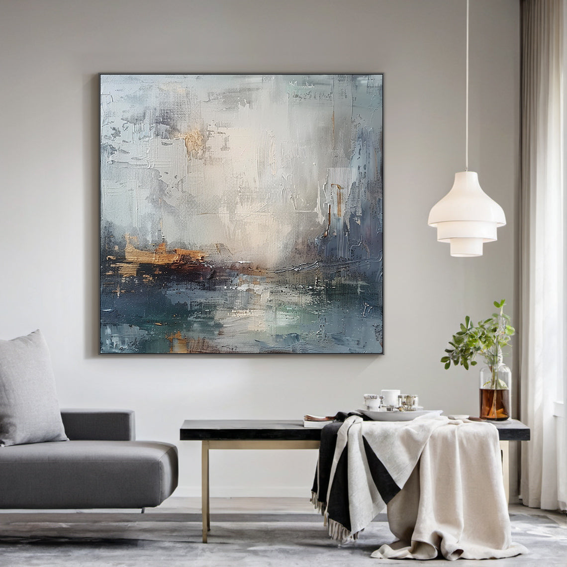 Blue Gray Abstract Wall Art Modern Living Room Decor Print AURA231