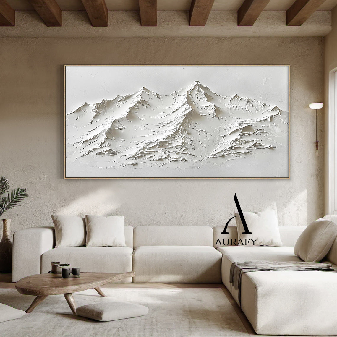 3D Textured Mountain Painting White High-Relief Sculpted Knife-Stroke Tactile Minimalist Luxe Artwork AURA518