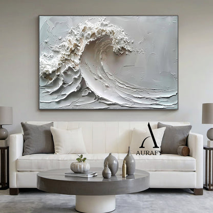 3D Textured Gray Wave Modern Organic Impasto Tactile Sculpted Knife Strokes Artwork AURA521