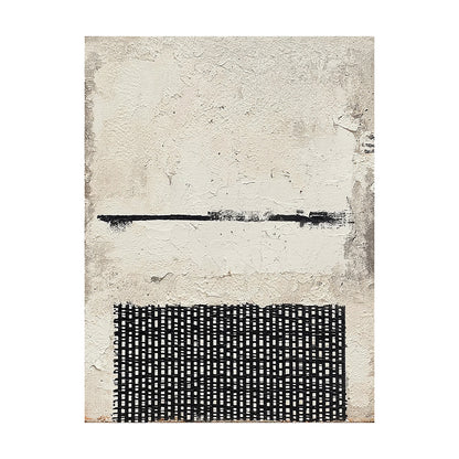 Abstract Black Beige Cracked Plaster Textured Hand-painted Grid Wabi-Sabi Minimalist Modern Art AURA597