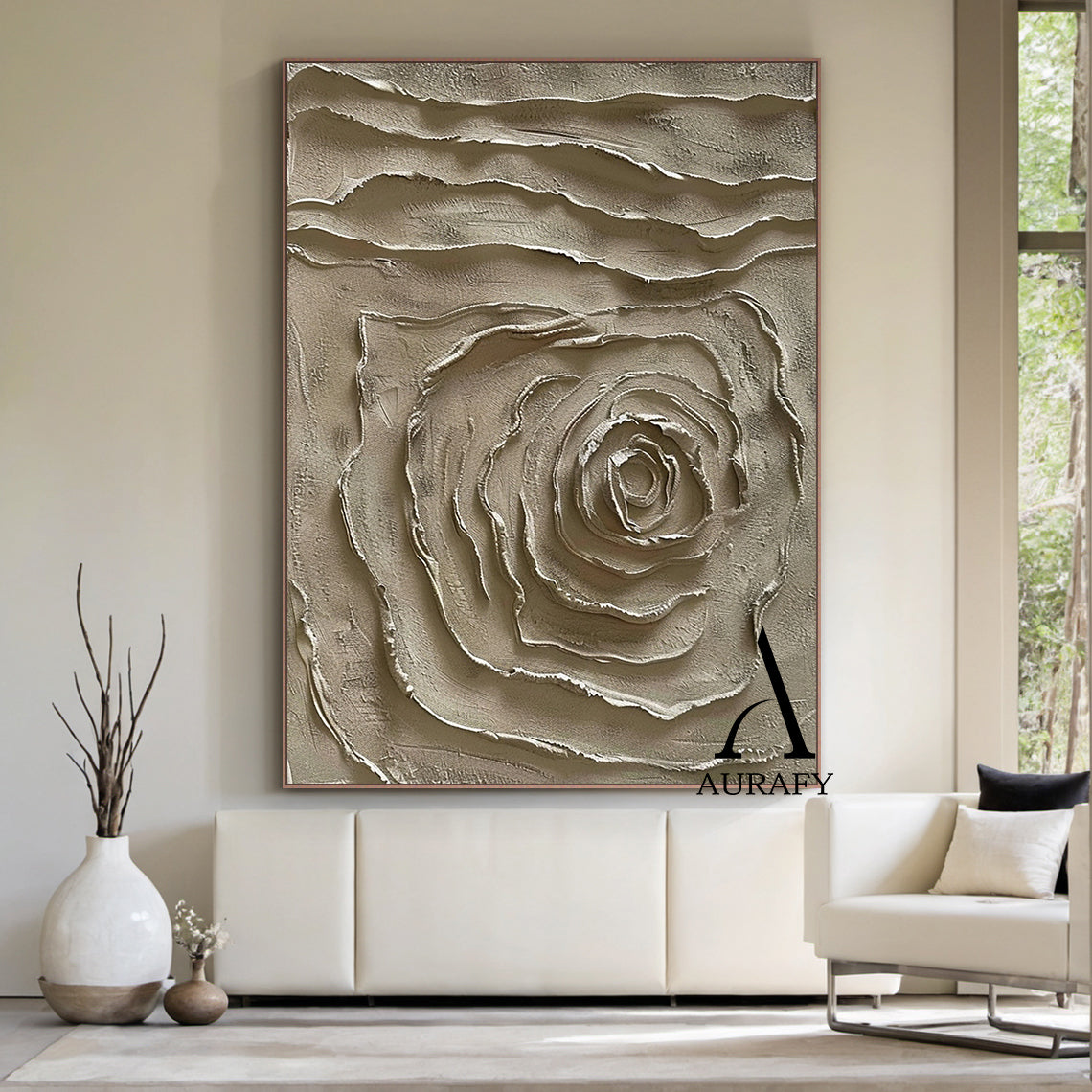 3D Textured Plaster Painting Abstract Rose Wabi-Sabi Japandi Neutral Brown High-Relief Tactile Minimalist Wall Art AURA538