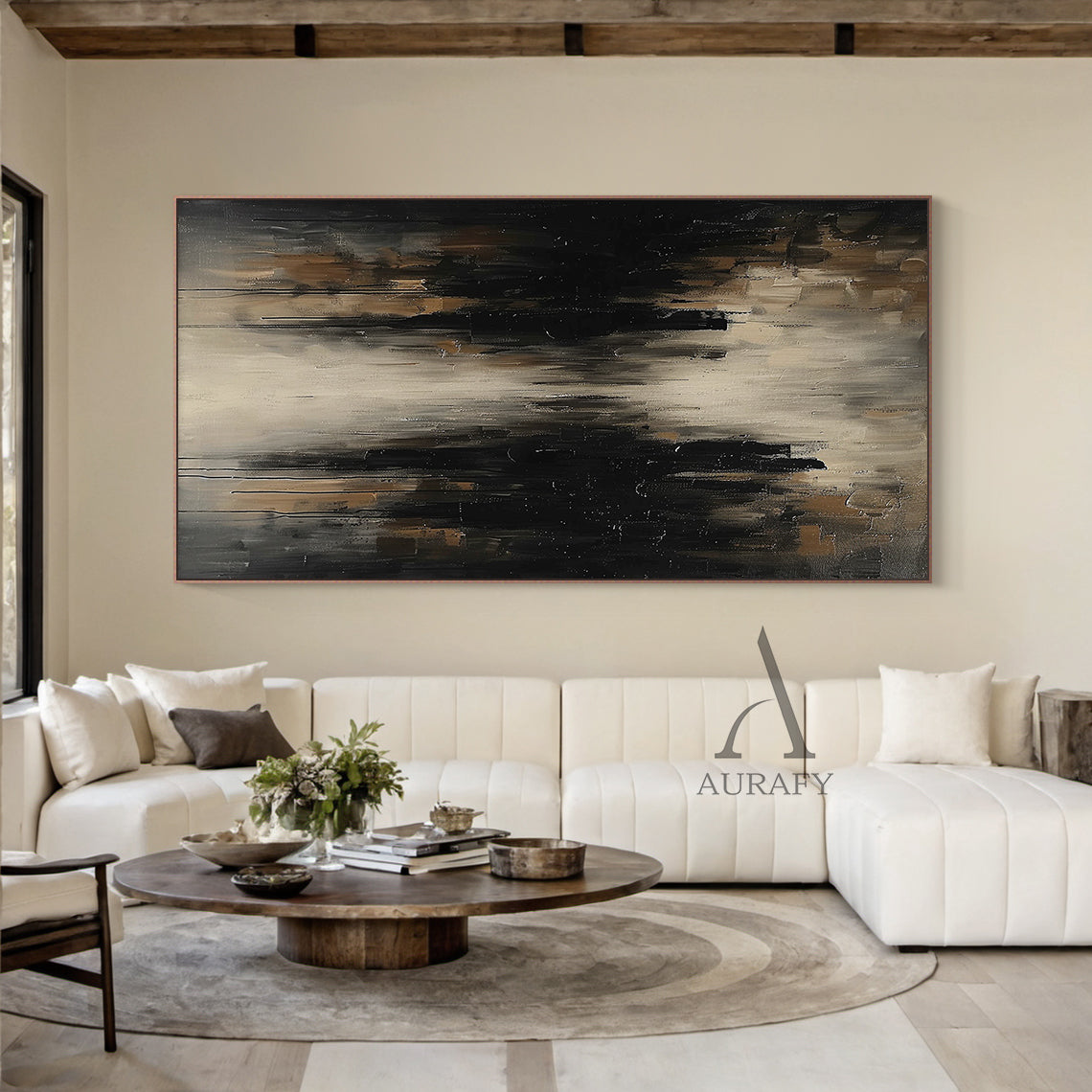 Brown Abstract Expressionist Art Thick Impasto Drip Tactile Textured Modern Organic Canvas AURA507