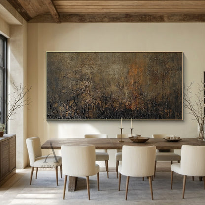 Umber and Rust Abstract Wall Art with Dense Mottled Texture - AURA849
