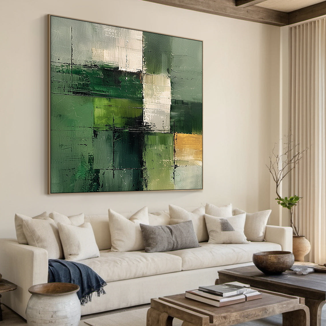 Wabi Sabi Green Abstract Wall Art for Living Room Decor AURA168