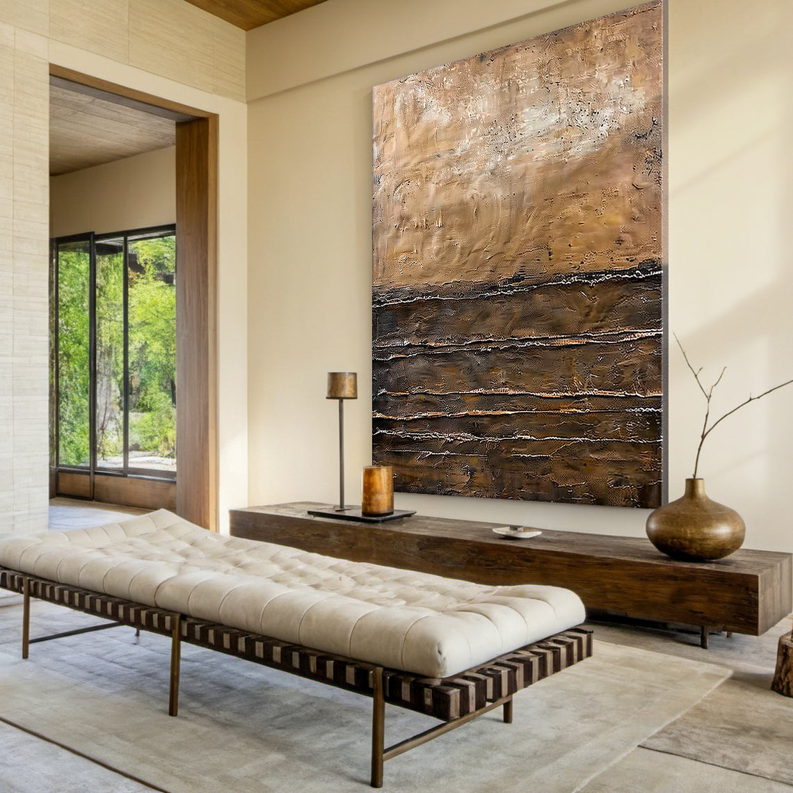 Modern Wabi Sabi Brown Black Abstract Wall Art for Living Room - AURA185