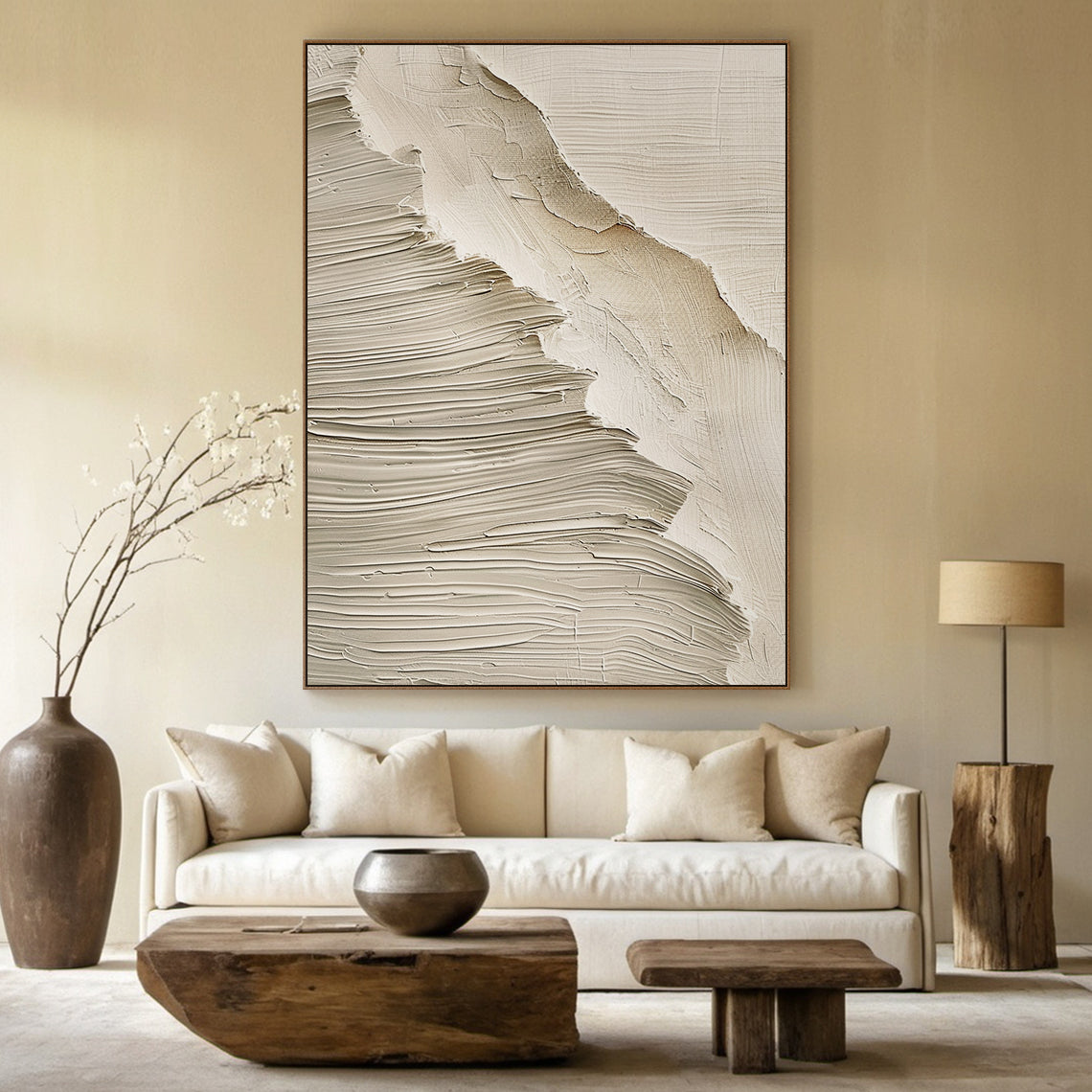 Gentle Tide-Beige Wave Texture Field-AURA148