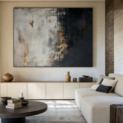 Modern Abstract Wall Art Beige Black Gold Living Room Home Decor Canvas Painting AURA196