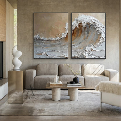 Brown Textured Ocean Wave Wall Art Set of 2 - AURA670