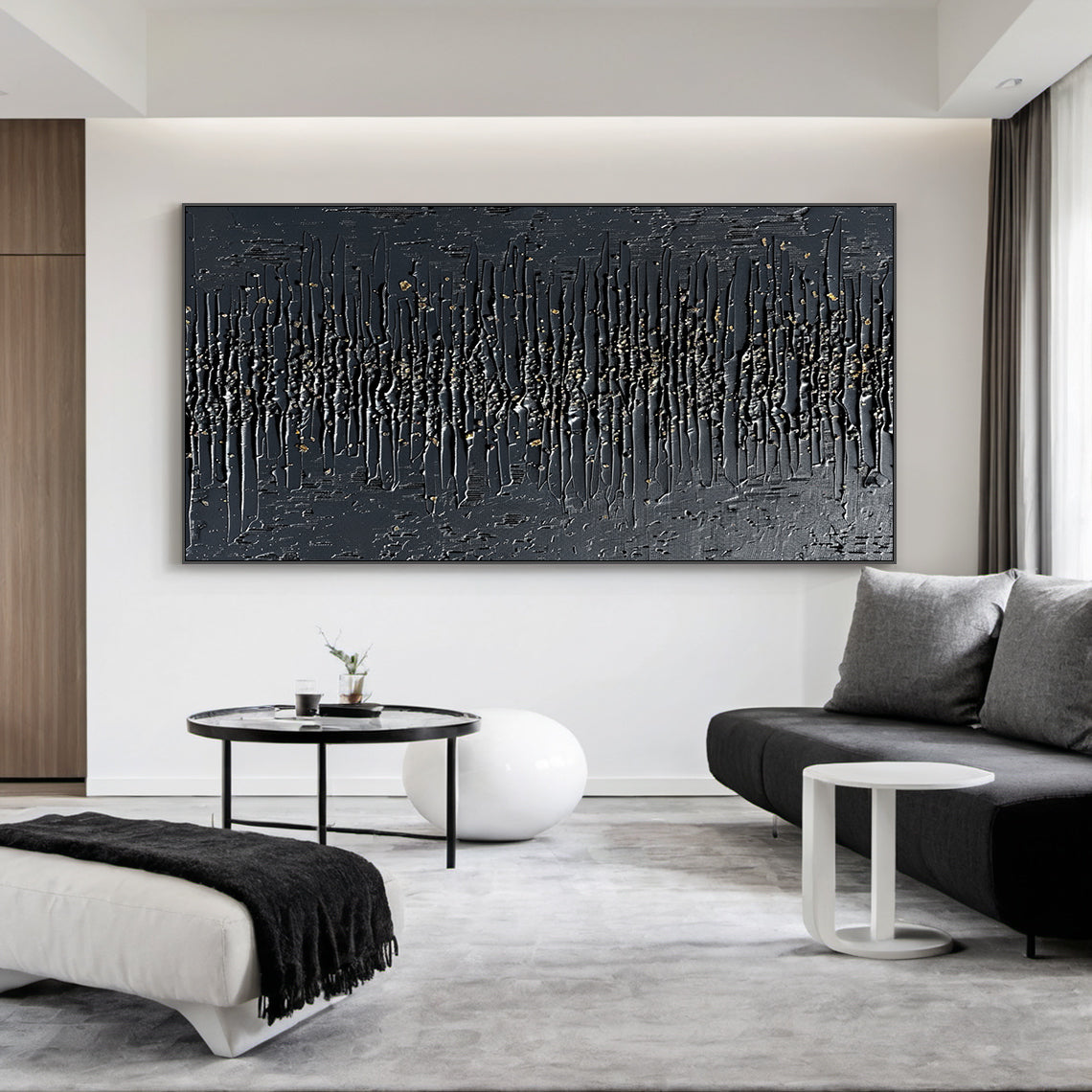 Modern 3D Textured Black Wall Painting for Living Room Bedroom AURA232