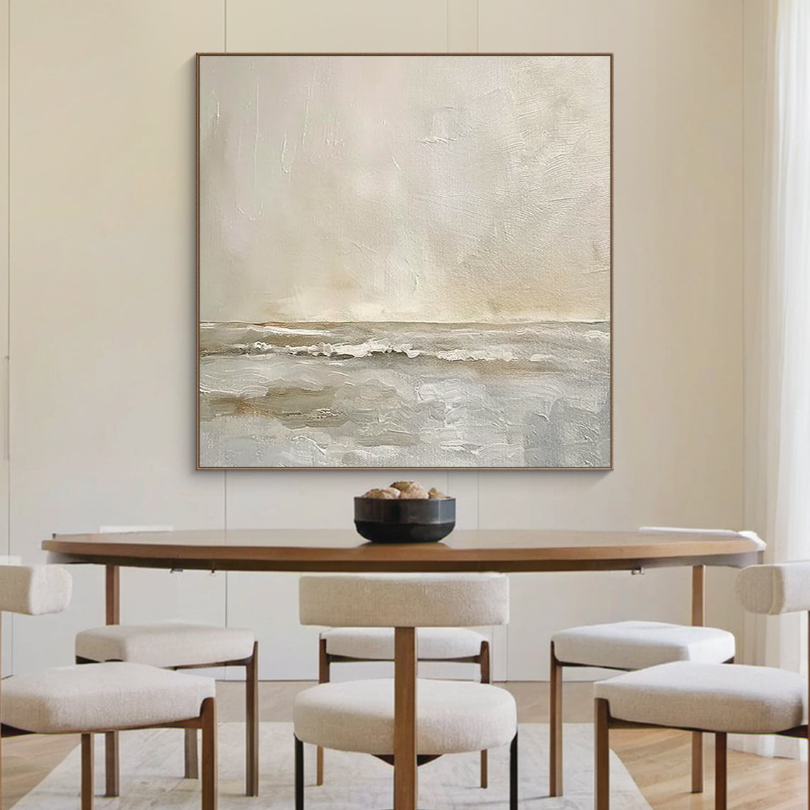Dreamy Seascape Painting – Misty Taupe & Cream – AURA043(Horizontal)