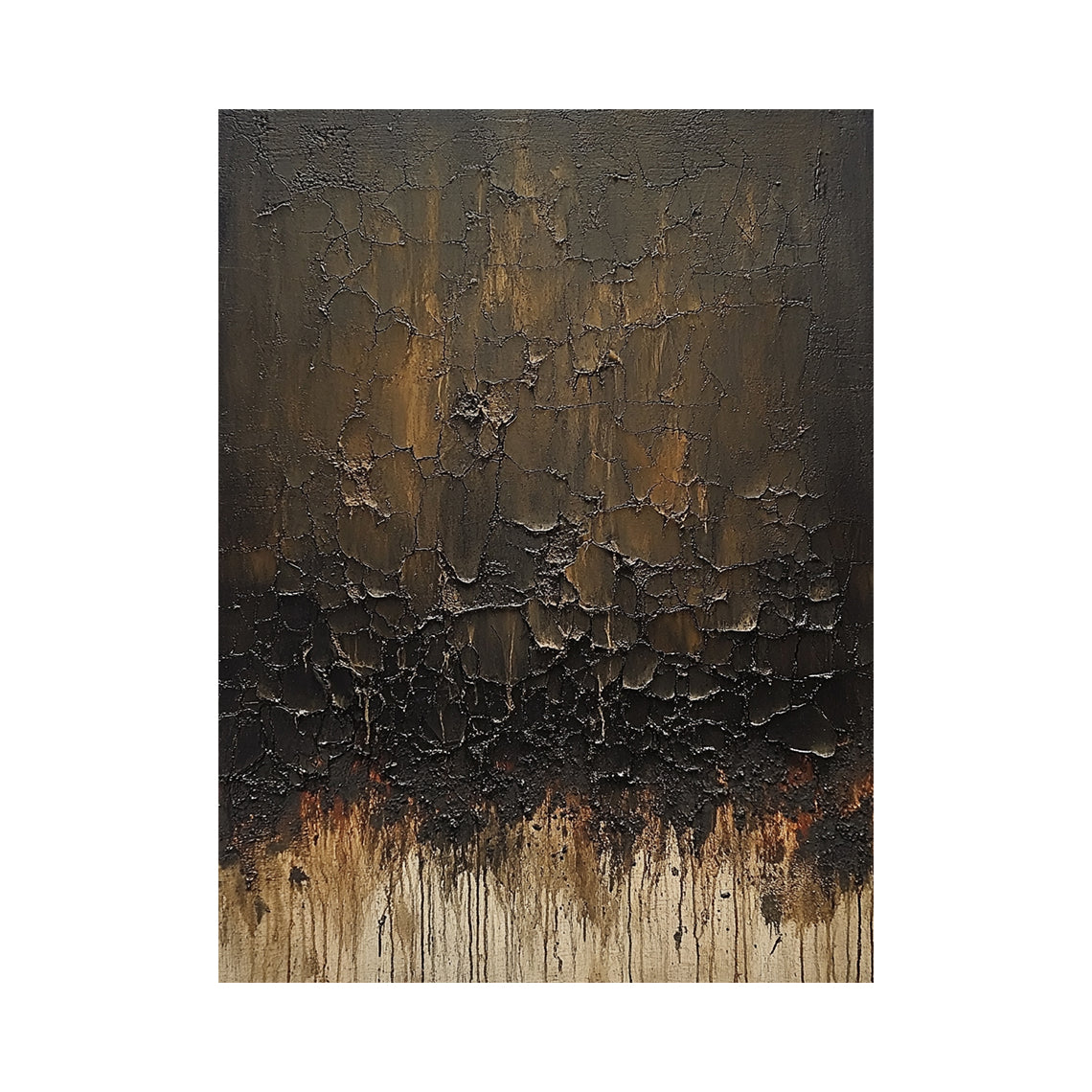Brown Abstract Painting with Cracked Layers and Trailing Marks - AURA848