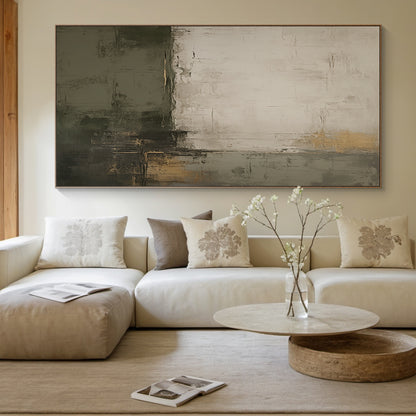 Shadow Reverie Canvas a Olive Grey & Sand Textured Wall Art-AURA077