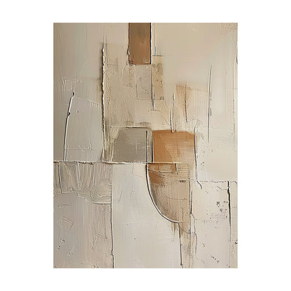 Wabi Sabi Beige Brown Impasto Artwork Tactile Surface Sculpted Canvas Irregular Block Design AURA577
