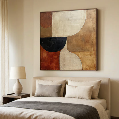 Earthen Harmony wall art – Ochre, Ivory & Onyx – AURA054(Vertical)