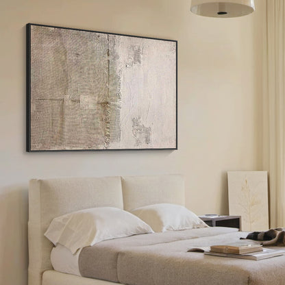 Woven Texture Canvas – Natural Linen & Cream Tones – AURA028(Vertical)