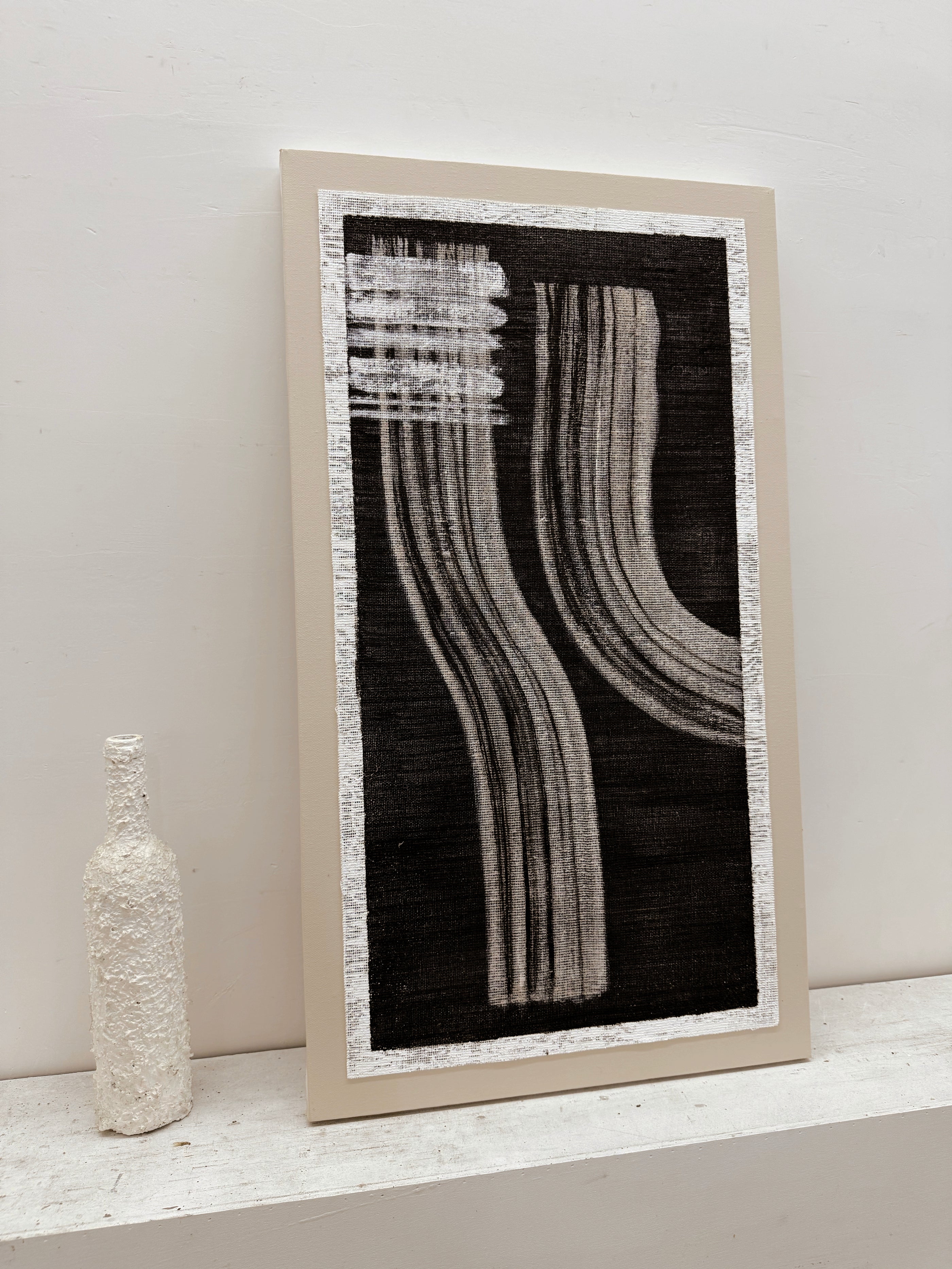 Wabi-Sabi Black Gray Abstract Textured Knife Stroke Wall Art Japandi Minimalist Luxe Tactile Canvas Artwork AURA730