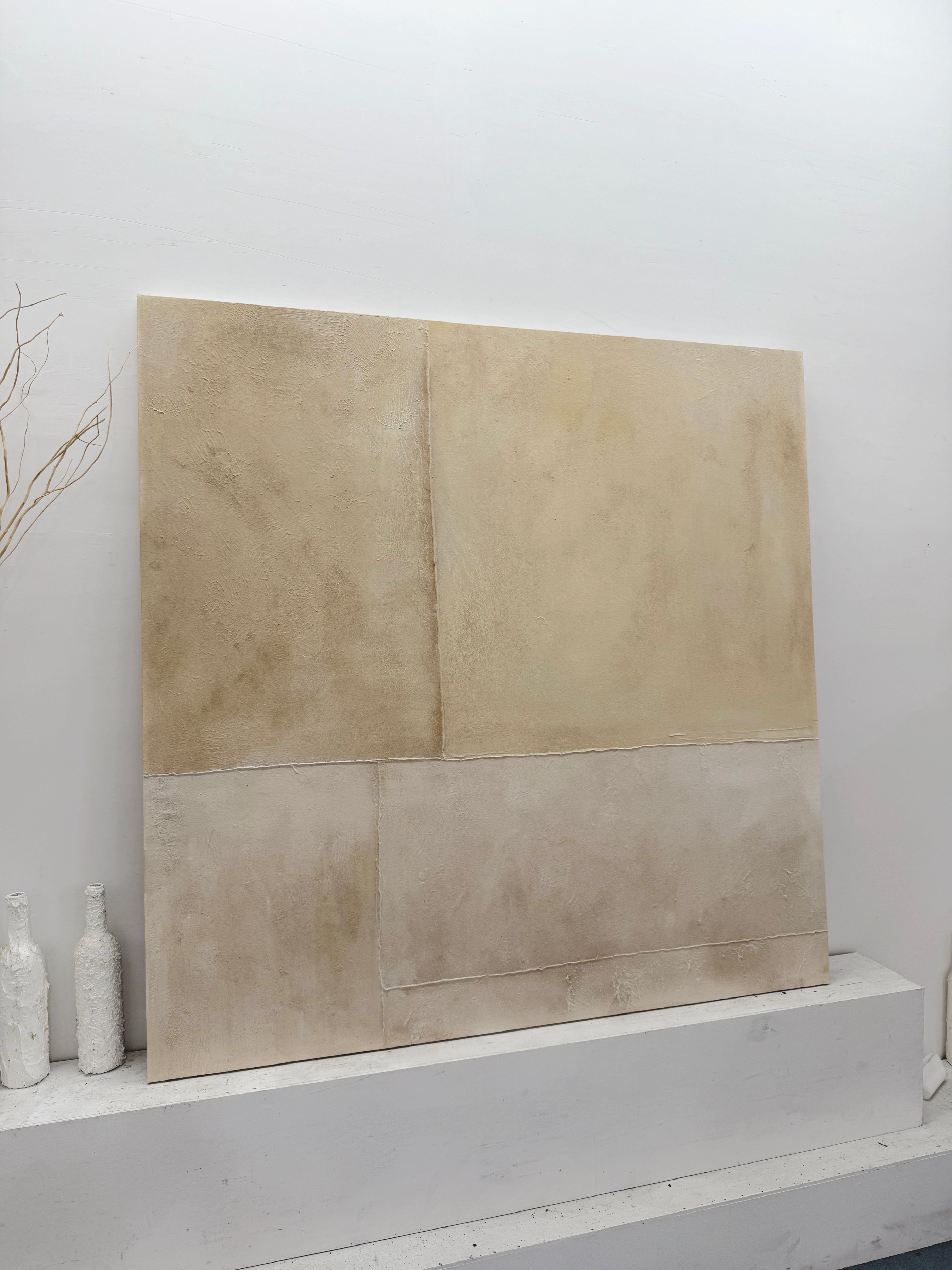 Beige Abstract Plaster Textured Wabi-Sabi Japandi Minimalist Tactile Canvas Neutral Modern Organic Wall Decor AURA733