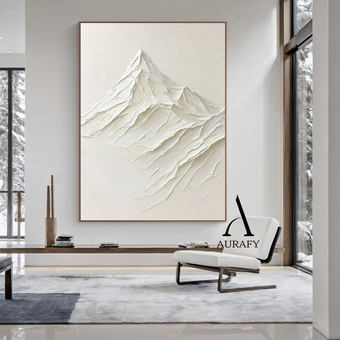 Minimalist Wall Art Beige Impasto Tactile Surface Knife Strokes Wabi-Sabi Abstract Mountain Art AURA554