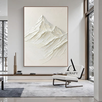 Minimalist Wall Art Beige Impasto Tactile Surface Knife Strokes Wabi-Sabi Abstract Mountain Art AURA554