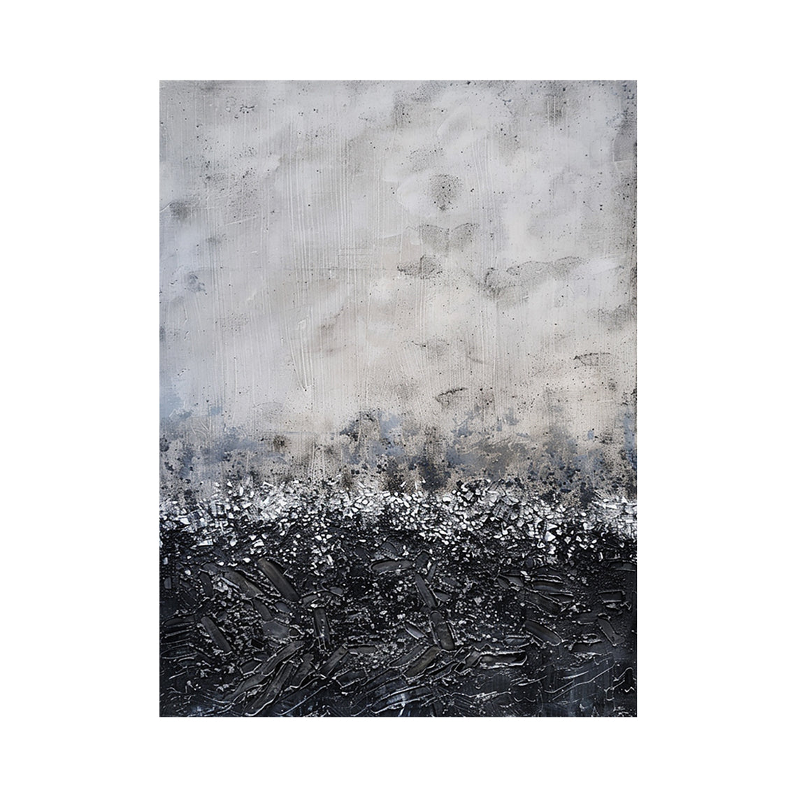 Gray and Black Abstract Wall Art with a Flecked Textural Transition - AURA847