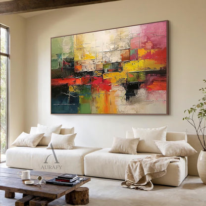 Color Blocks, Red Yellow Green 3D Impasto Abstract Painting AURA866