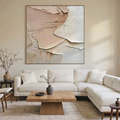 Layered Impasto Canvas – Blush & Cream Tones – AURA008(Vertical)
