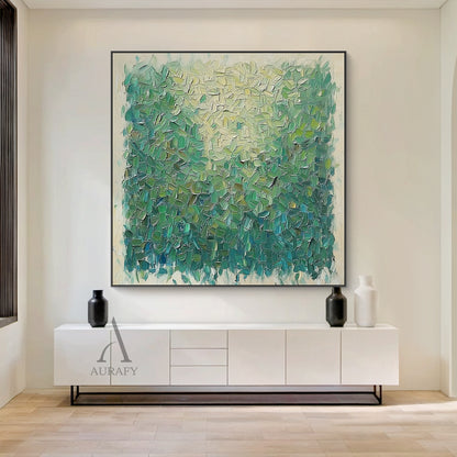 Green Impasto Textured Canvas Painting Wabi-Sabi Knife Stroke Landscape Art Modern Organic Minimalist Luxe Decor AURA746
