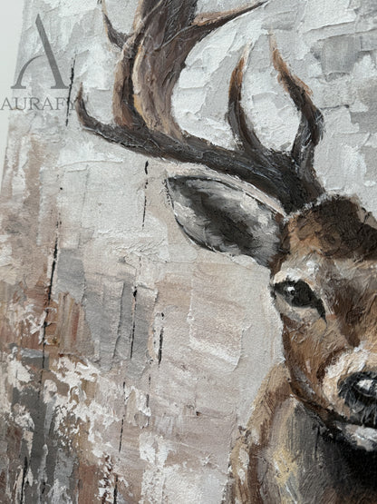 Large Textured Brown Stag Animal Oil Painting Wabi-sabi Wall Art-AURA338